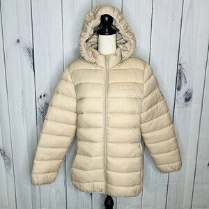 California City Wear Hooded Down Puffer Jacket Lightweight Tan Coat Size L